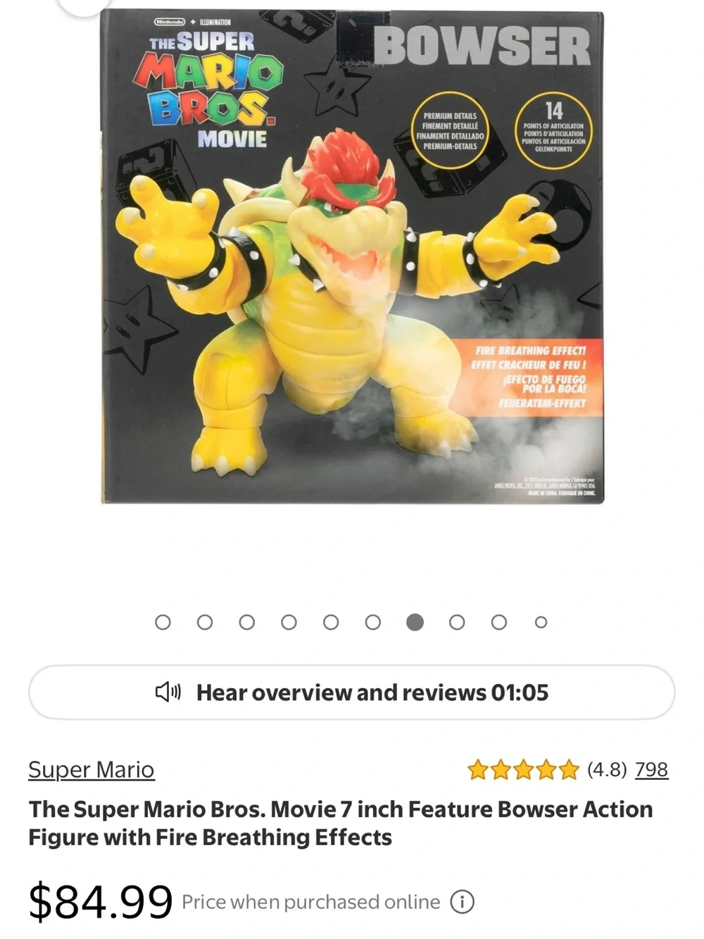 Rare Light up, fire breathing, moveable Bowser action figure toy